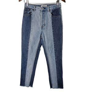 Pacsun Mom Jeans Womens Size 26 Two Tone Denim Button Fly Retro Fringe High Rise